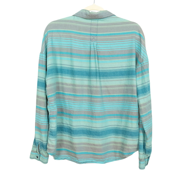 PRANA Percy Long Sleeve Button Front Shirt Atlantic Stripe Green Women's Medium - Picture 3 of 5